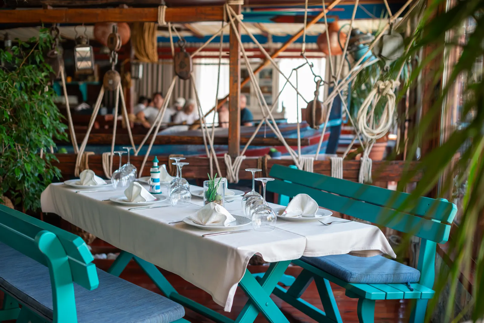 A set table on the seaside terrace