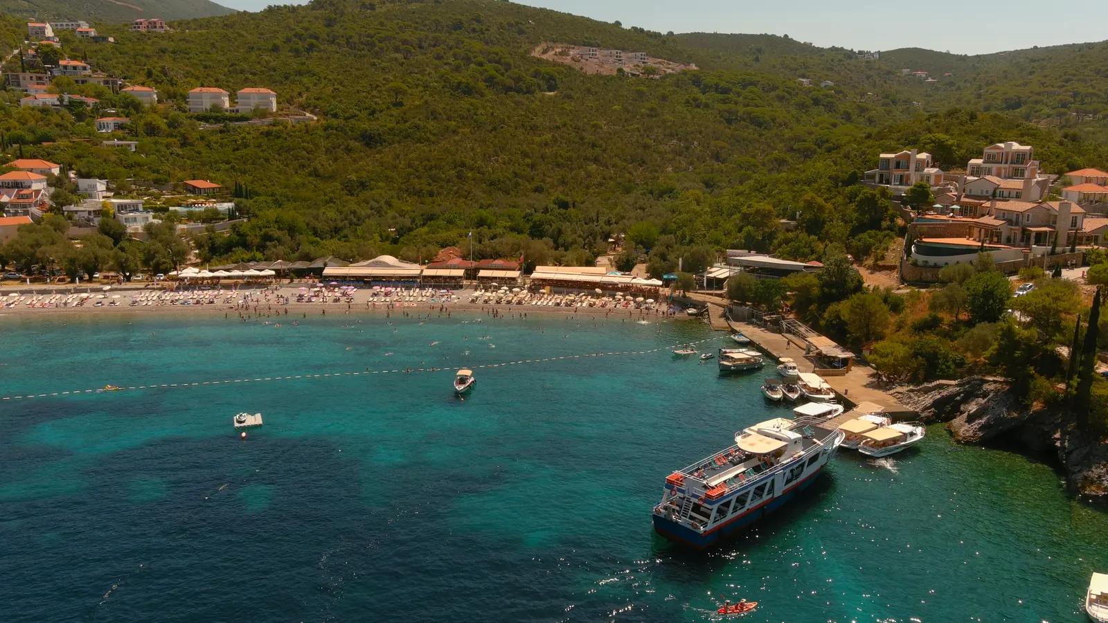 Panorama of Žanjice cove and the green hills of Luštica