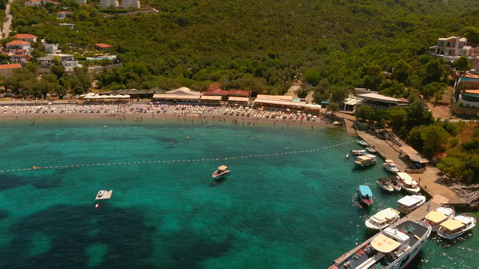 Žanjice beach from the air, Porto Adriatic restaurant by the sea